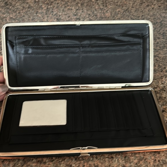 TWO wallets #1 Kate Spade black & cream polka dot & #1 med orange (ostrich look) - Picture 9 of 11